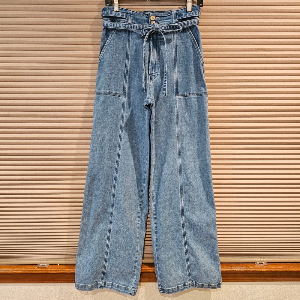 Hudson Stardom Wide Leg Jeans High Rise Tie Waist Blue Size 29 Light Wash